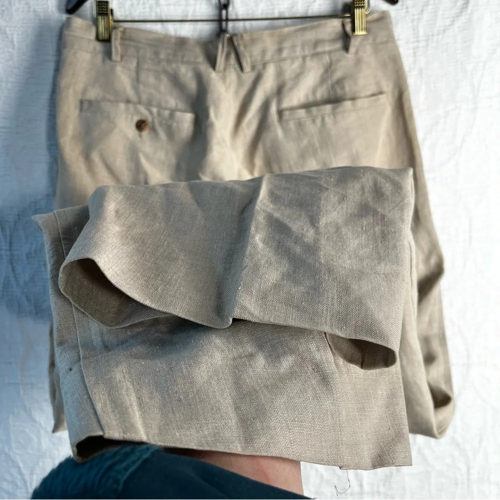 Zeidler and Zeidler 100 Linen Pants Mens 34 Long Pleated Front High Waisted Pant